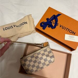 Louis Vuitton Damier Azur Mini Pochette with Gold Chain